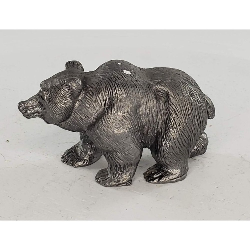 Pewter Grizzly Bear Figurine Walking Signed